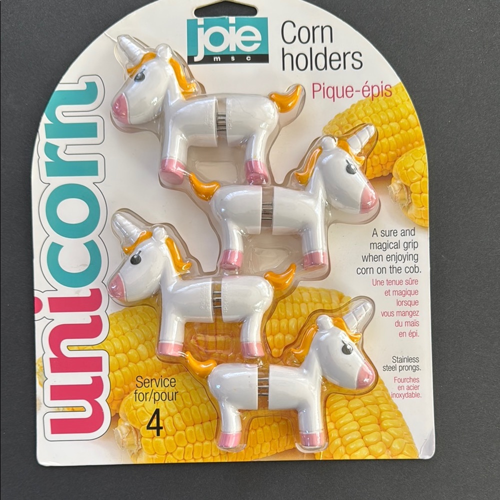 NWT Joie Unicorn Corn Holders – White and Pink (Set of 4)